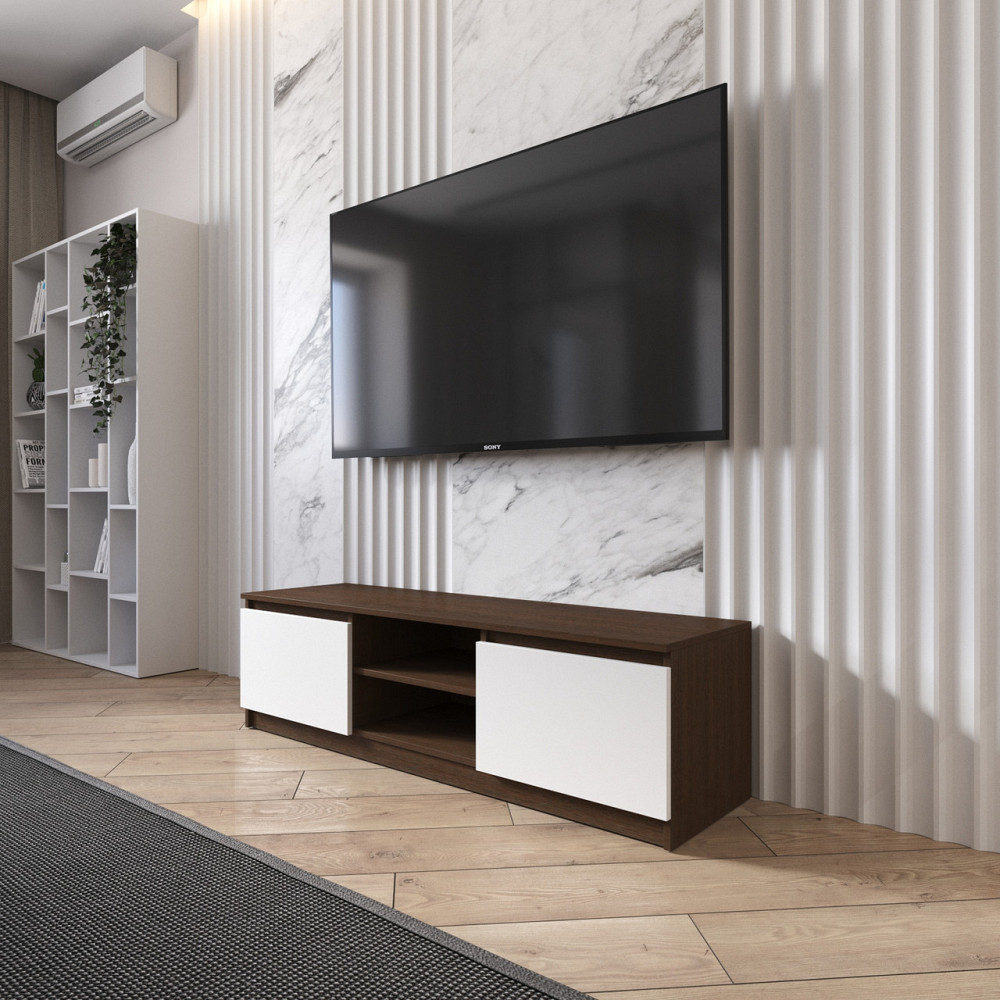 Тумба под телевизор VAYS R-14 Венге Темный-Белый фасад, с открытой нишей, ЛДСП, 140×40×40 см – для гостиной и спальни, под ТВ Львов - изображение 1