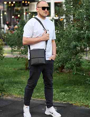 Чоловічі шкіряні сумки чорні Шкіряний чоловічий месенджер чорний Tiding Bag Київ