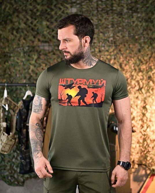 Тактическая потоотводящая Футболка Штурмуй олива     ПП7896 Одесса - изображение 6