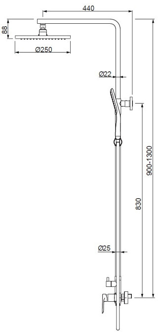 Душова колона зі змішувачем Koer KB-52028-07, 2 функції (KR5312) Харків - фото 8
