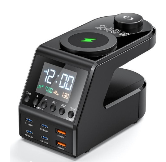 Мережева зарядна док-станція H688 240W LCD з бездротовою зарядкою (4хType-C + 2хUSB) Чорний Київ - фото 1