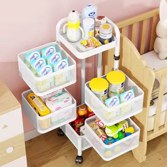 Металлическая полка этажерка, напольный стеллаж на колесах для хранения, белый цвет Каменец-Подольский