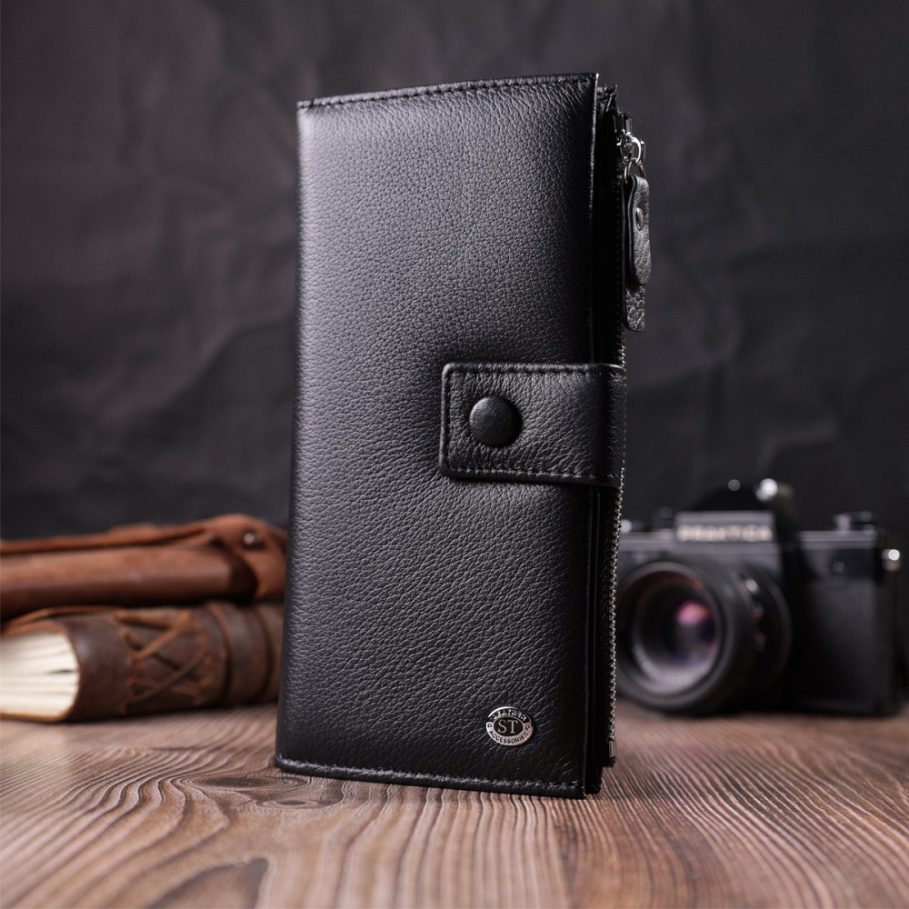 Лаконичный женский вертикальный кошелек-клатч из натуральной кожи ST Leather 22537 Черный Киев - изображение 9