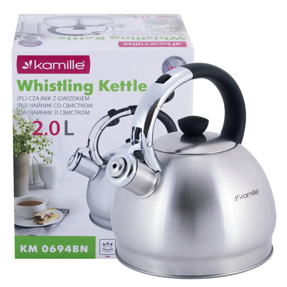 Чайник 2л зі свистком з бакеліт.ручкою (ручка:чорний) 0694BN KAMILLE Житомир - фото 1