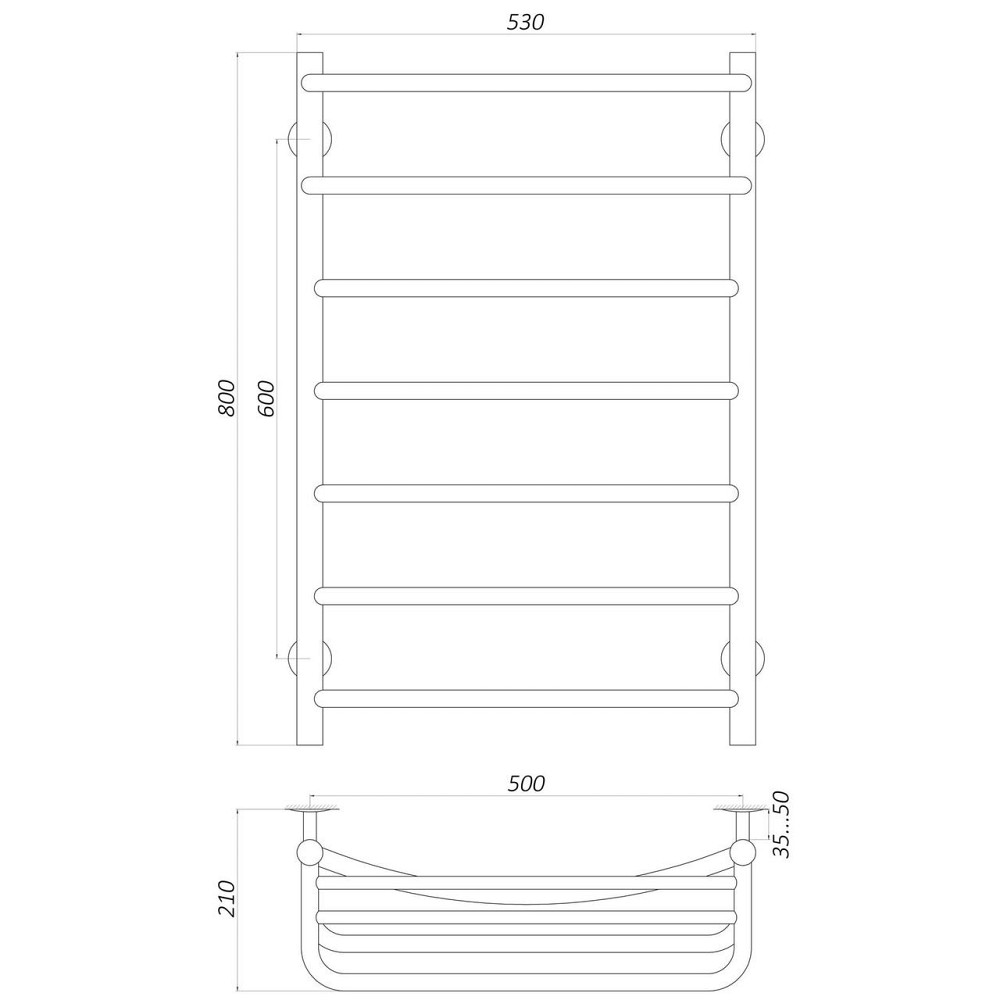Полотенцесушитель UNIO Op W 800-500-7 Оливия с полкой вода Киев - изображение 5