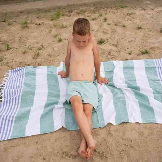 Рушник пештемаль Lovely Svi бавовняний, пляжний, хамам, spa - XХL 100x180 см Green/Blue Stripes (6032025) Київ