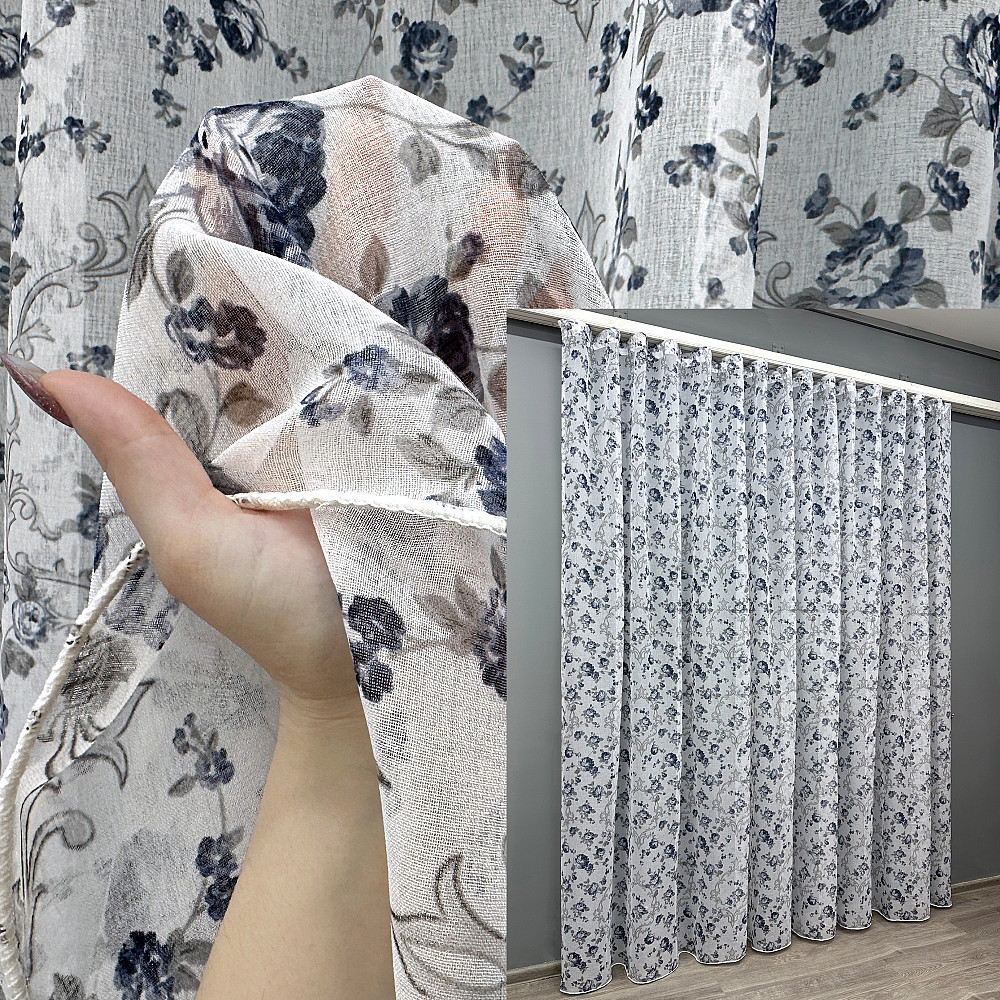 Тюль з батиста, колекція "Flora" колір білий з сіро-блакитним 416т Київ - фото 9