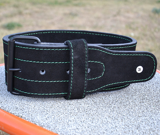 Пояс для важкої атлетики MadMax MFB-301 Suede Single Prong шкіряний Black/Green L Кам'янське - фото 4