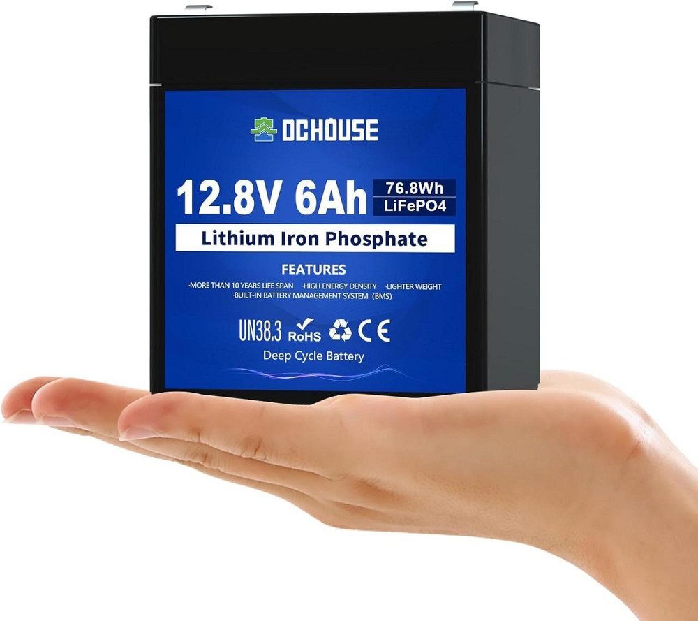 Акумулятор DCHOUSE B0CPPBKL16 12В 6А·год чорний LiFePO4 з BMS 3000+ циклів перезаряджувальний для кемпінгу, сонячних систем, Київ - фото 1