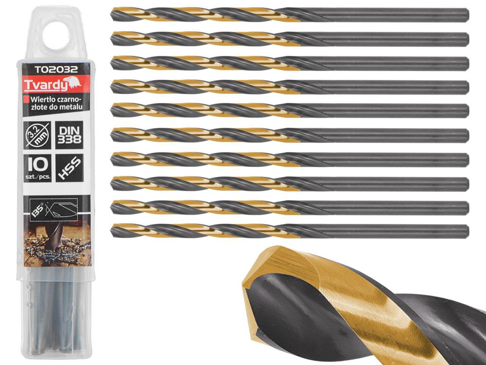 Свердло металу "Tvardy" з швидкорізальної сталі 4341HSS покрите TiN (нітридом титану)  3,5 мм Київ - фото 1