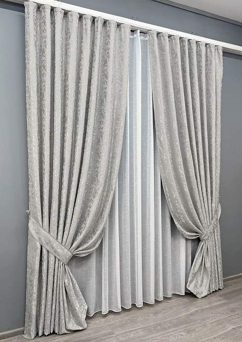Комплект готових штор VR-Textil Льон мармур Pavliani ХО № 1263ш Світло-сірий 200х280 см 2 шт (32-072) Київ - фото 19