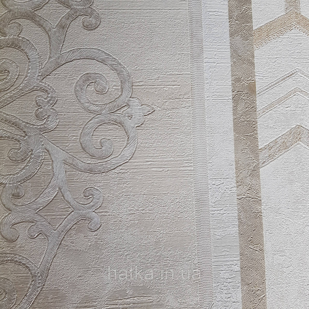 Шпалери метрові вінілові на флізелін 24 Carati Cristiana Masi вензель великий структурний сріблом на молочному Київ - фото 2