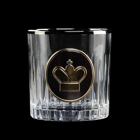 Набір для віскі "ШАХИ" 6 келихів 360 мл, кришталь з платиною, зображення зі срібла з позолотою Рівне