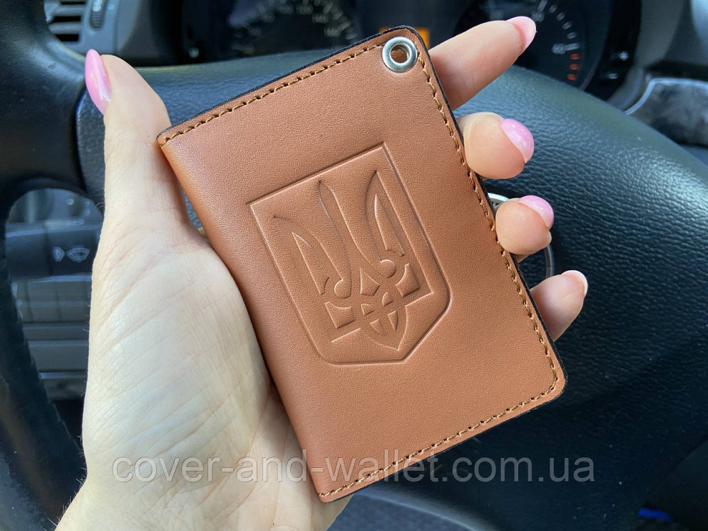 Шкіряна обкладинка для прав або Id паспорта з Гербом України Київ - фото 3