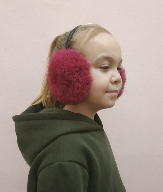 Наушники меховые детские из кролика Малиновый Харьков - изображение 2