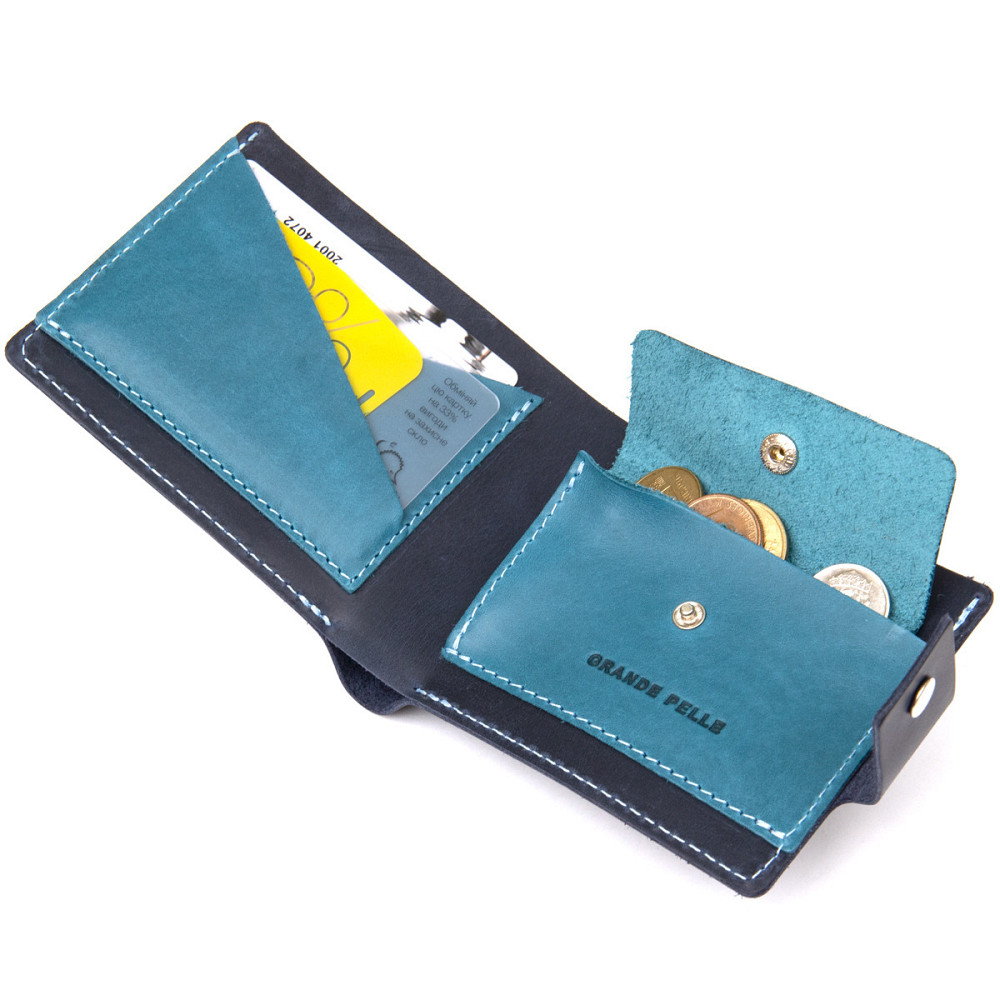 Чоловіче портмоне з натуральної шкіри GRANDE PELLE 11461 Темно-синій Київ - фото 6