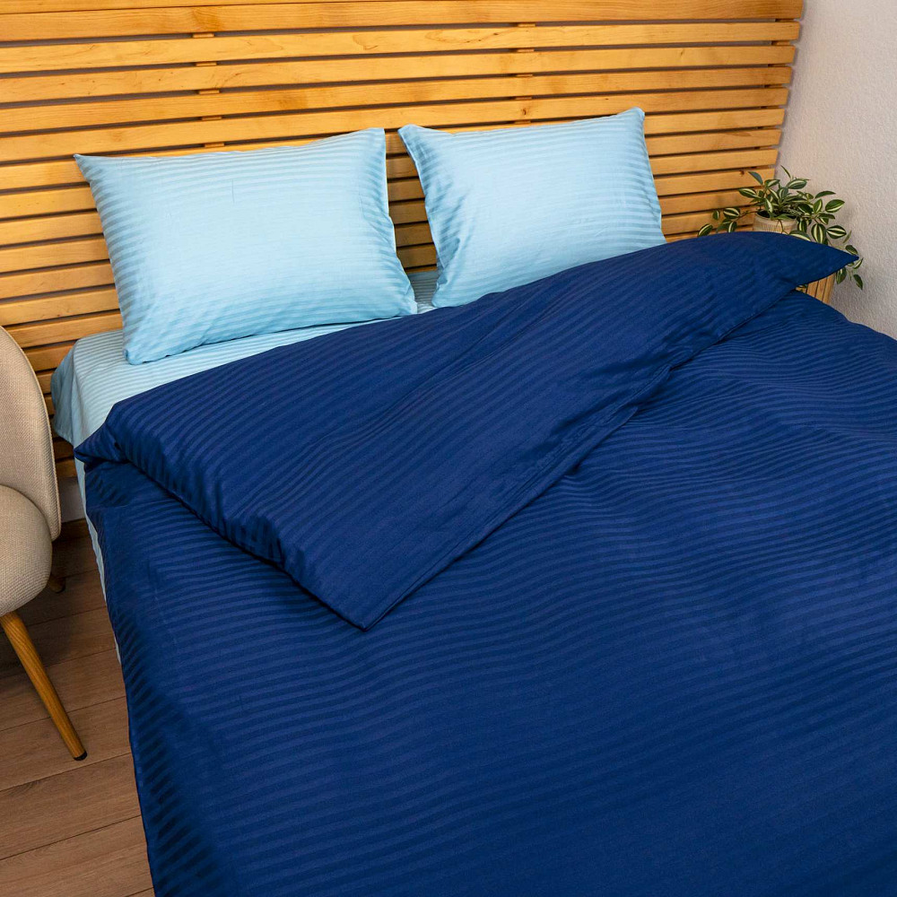 Постільна білизна Страйп Сатин Полуторна 125 г/м2 YouStar (Синій з Блакитним) 2 х 70х70 Суми - фото 4