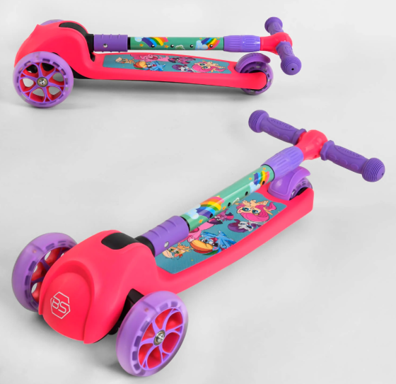Самокат Best Scooter складане кермо колеса PU підсвічування Рожевий (68055) Чернігів