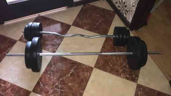 Штанга наборная + W-образный гриф с гантелями на 80 кг Гантели, гири, штанги и диски ударостойкий пластик Киев