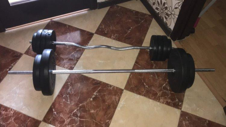 Штанга наборная + W-образный гриф с гантелями на 80 кг Гантели, гири, штанги и диски ударостойкий пластик Киев - изображение 5
