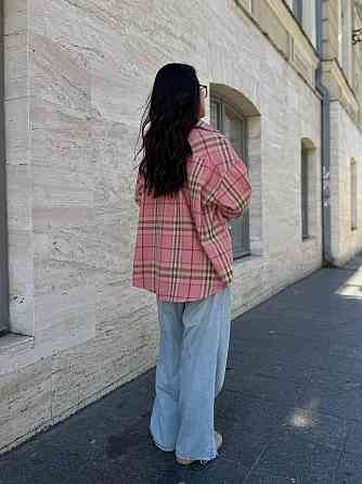 Женская теплая рубашка свободного кроя в клетку турецкая байка Розовый, 46/48 Одесса