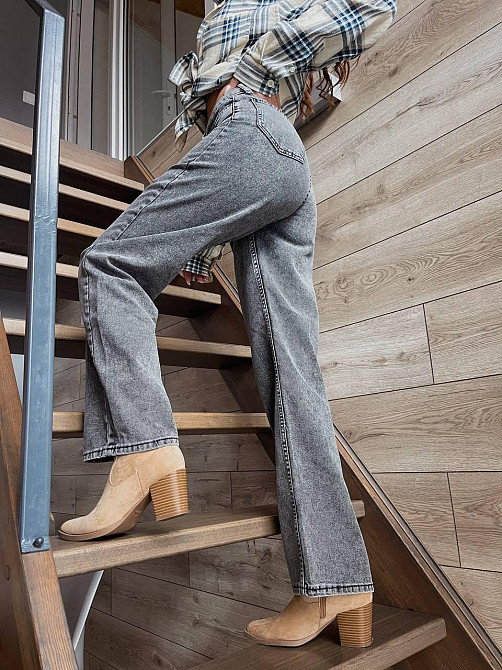 Женские голубые джинсы трубы-палаццо коттон 100% Серый, 36 Одесса - изображение 6