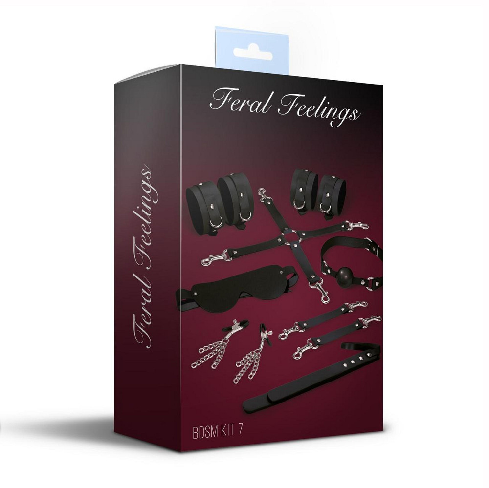 Набір Feral Feelings BDSM Kit 7 Black, наручники, поножі, конектор, маска, падл, кляп, затискачі Sex Aura Київ - фото 2