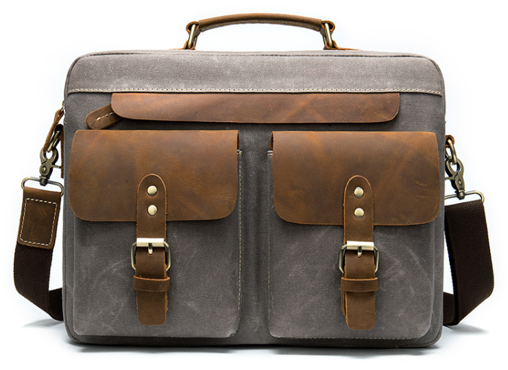 Сумка-портфель чоловіча текстильна з шкіряними вставками Vintage 20001 Сіра Київ - фото 4