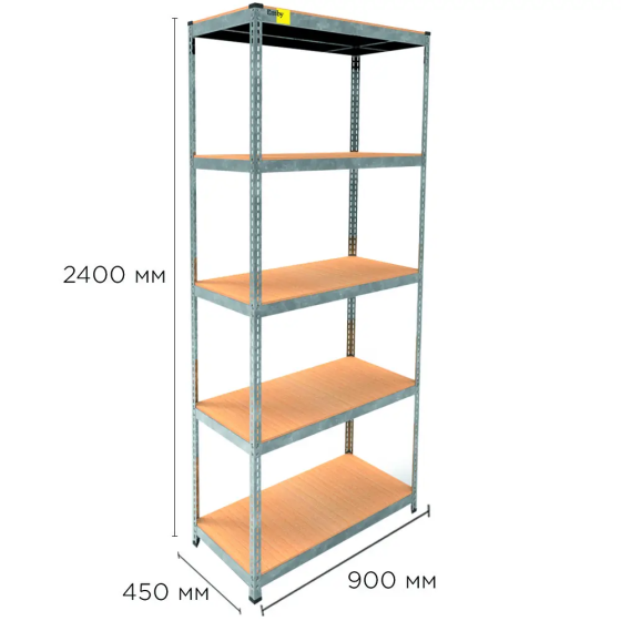 Металлический стеллаж Emby Light Series (размер 2400х900x450мм) 5 полок ДСП до 100кг Оцинкованный Винница