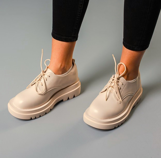 Жіночі Бежеві Броги Туфлі Оксфорди Танкетка Сліпони Шкіряні Мокасини (розміри: 36,37,38,39,40,41) Дніпро - фото 10