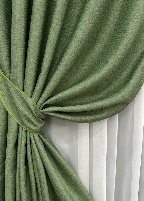 Комплект готовых штор VR-Textil Шенилл однотонный № 1684ш Зеленый 150х270 см 2 шт (33-0588) Киев - изображение 5