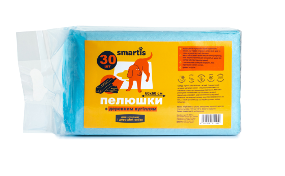 Пелюшки з деревним вугіллям 60x60 см 38 г/4 г (30 шт) Smartis Вінниця