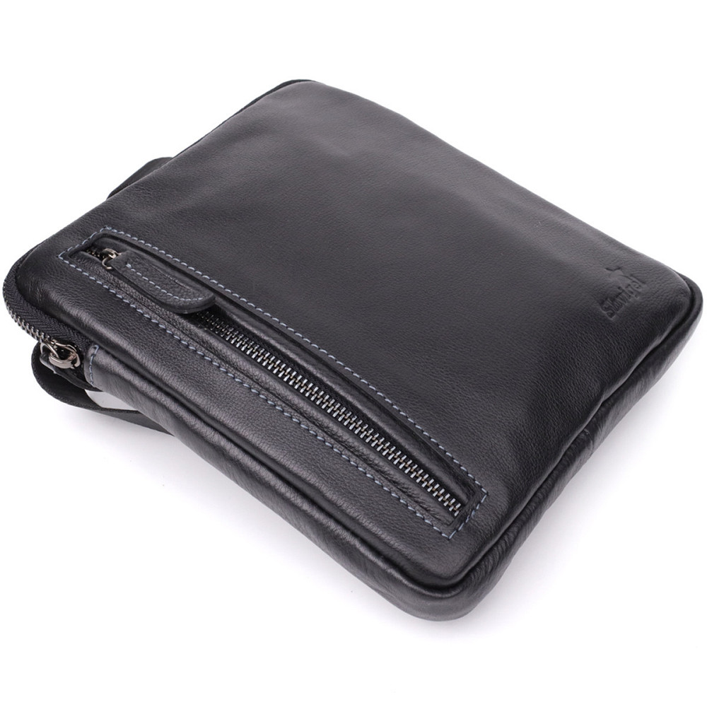 Сумка на плечо для мужчин из прочной зернистой кожи Shvigel 23152 Черный Киев - изображение 7