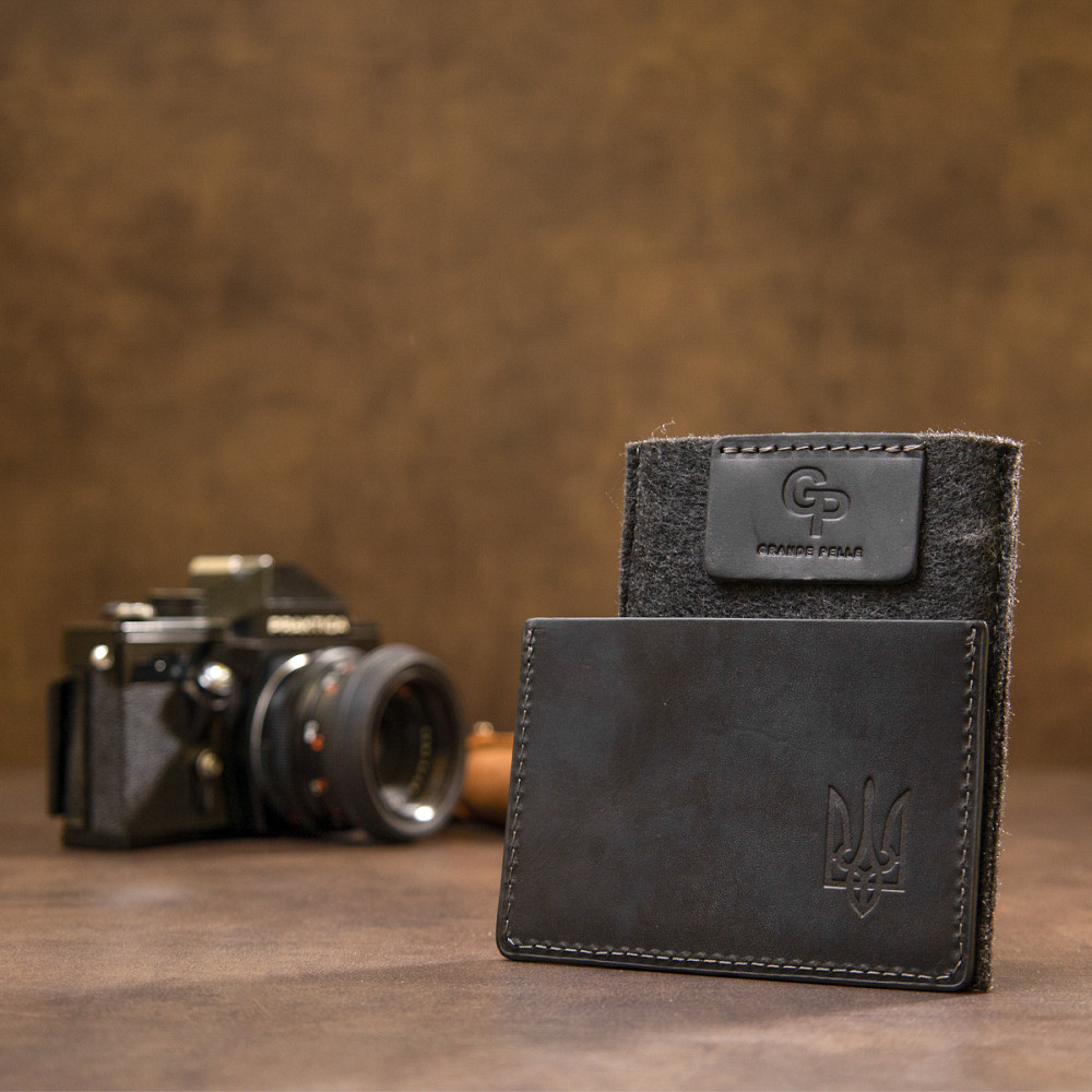 Кожаная обложка для пенсионного удостоверения GRANDE PELLE 11506 Черный Киев - изображение 1