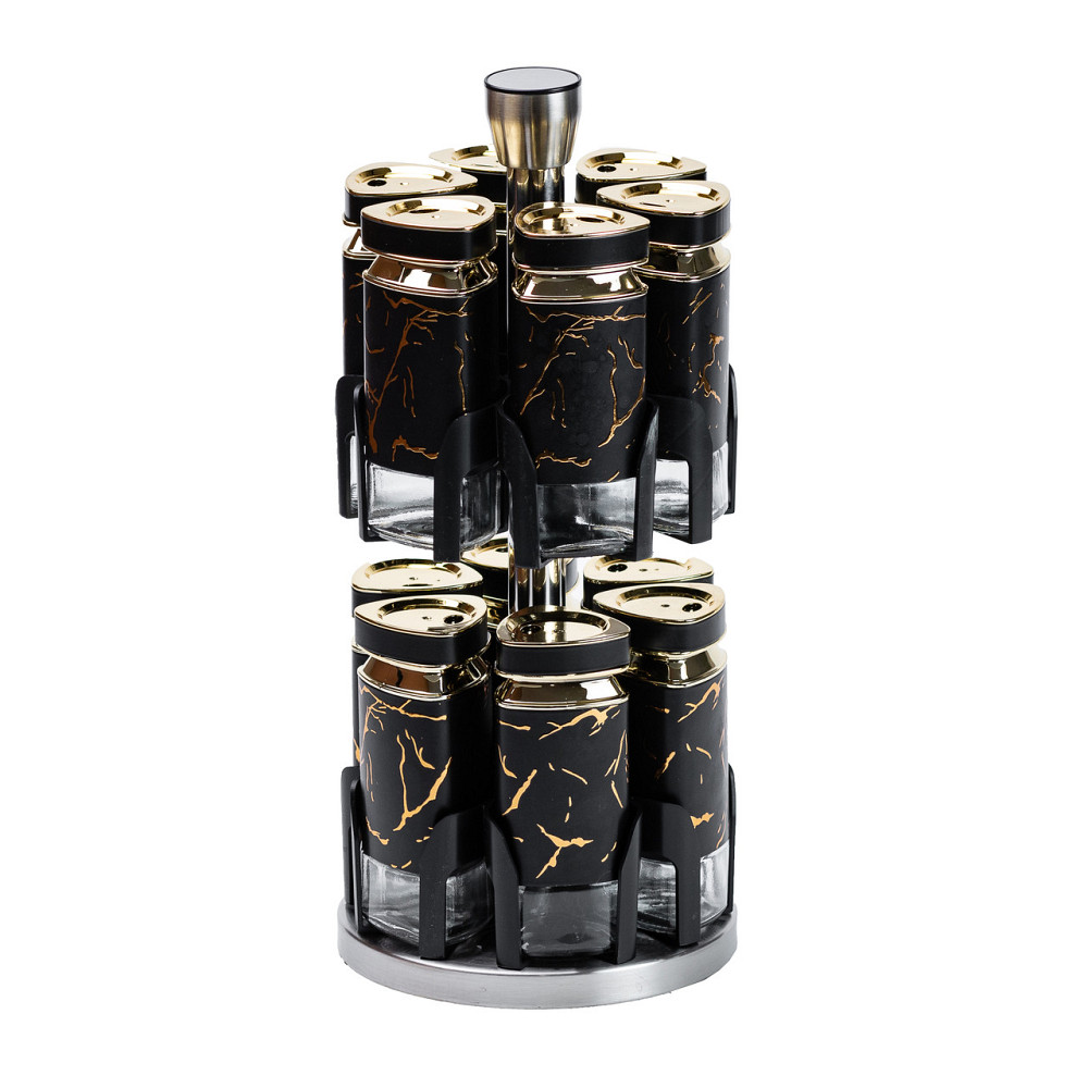 TS Kitchen Набір для спецій на підставці 12 баночок по 120 мл, чорний мармур Коломыя - изображение 1