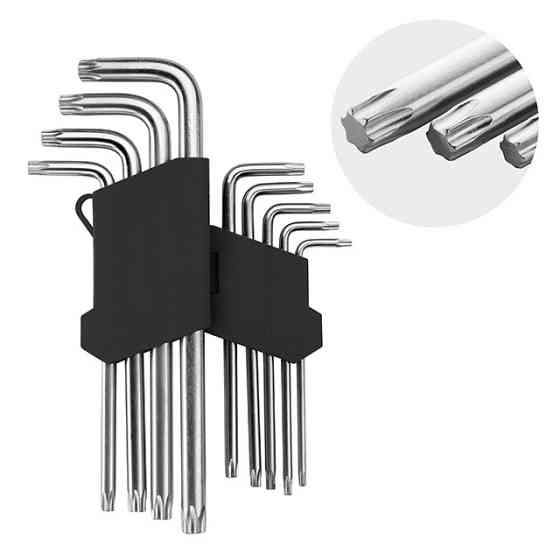 Набір ключів Г-подібних TORX подовжених, 9 шт., Т10-Т50, Cr-V INTERTOOL HT-0608 Київ