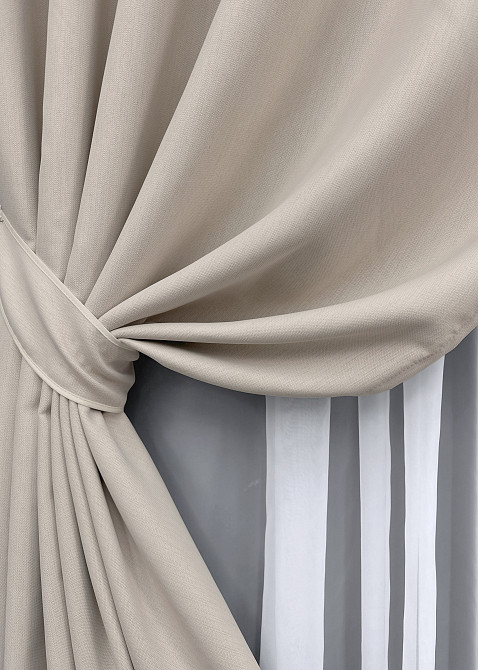 Комплект штор на люверсах VR-Textil Блекаут двосторонній Scandi № 1904ш Бежевий 150х250 см 2 шт (37-0304_) Київ - фото 5