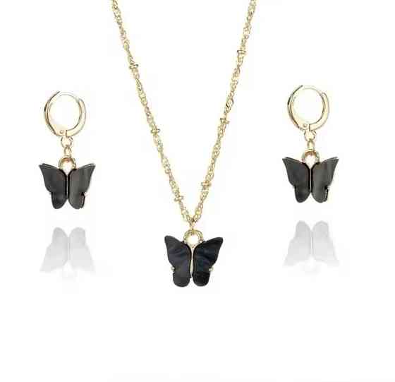 Подарочный набор для женщин Бабочка наручные часы браслет ожерелье и серьги без подарочной коробки черный Киев