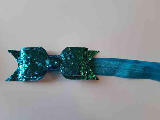 Пов'язка дитяча з блискітками блакитна - розмір універсальний (на резинці), бантик 9см Київ