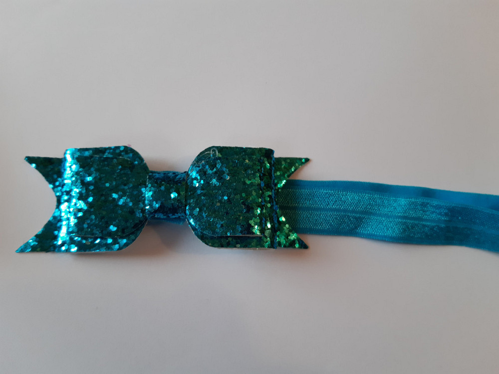 Пов'язка дитяча з блискітками блакитна - розмір універсальний (на резинці), бантик 9см Київ - фото 2