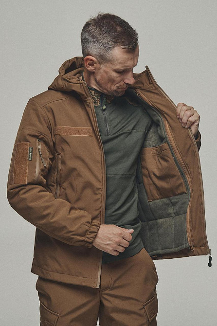 Тактическая зимняя мужская куртка с капюшоном Softs Hell +5°С, -20°С койот водонепроницаемая куртка WAR Львов - изображение 3