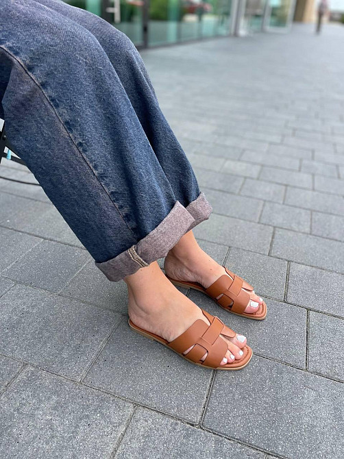 YES MILE Стильні шльопанці жіночі еко-шкіра на плоскій підошві коричневі YES MILE SF-16 р. 36-4 Коломыя - изображение 8