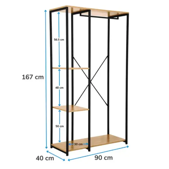 Металлический открытый шкаф для спальни, прихожей, ванной / Открытая гардеробная с полками 167х90х40см Коломия