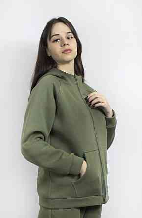 Костюм женский теплый спортивный на флисе кофта на змейке Хаки 50/52 Харьков