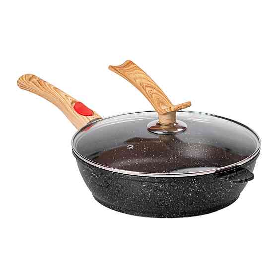 Алюмінієва глибока сковорода (3,5 л) зі скляною кришкою Ø28 см чорна MGC HP-4-465B Київ