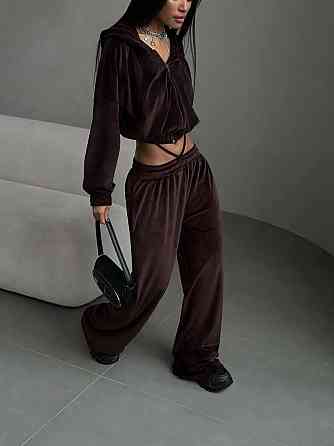 Жіночий стильний повсякденний велюровий костюм плюш-велюр Шоколад, 44/46 Одеса