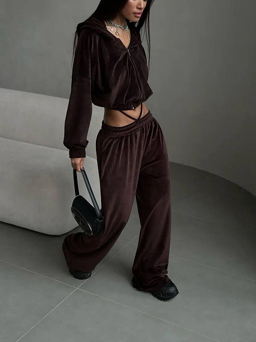 Женский стильный повседневный велюровый костюм плюш-велюр Шоколад, 44/46 Одесса - изображение 2