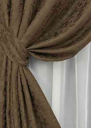 Комплект штор на люверсах VR-Textil Льон мармур Pavliani ХО № 1261ш Коричневий 150х250 см 2 шт (37-0314) Київ