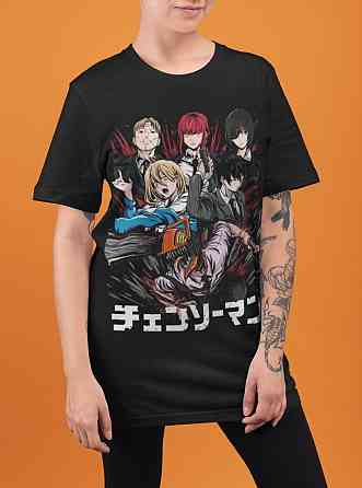 Футболка з аніме принтом Людина-бензопила оверсайз (S/M/L) Чорний AnimeJ1078 Дніпро