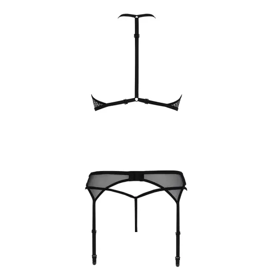 Комплект білизни Passion SATARA SET L/XL black, топ, пояс для панчіх, стрінги Львов